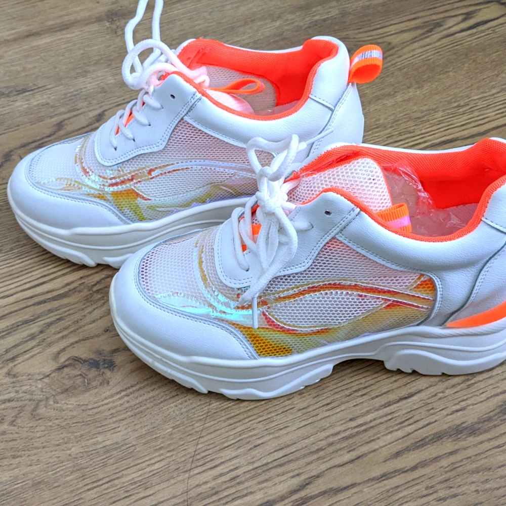 White/Neon Orange Platform Sneakers